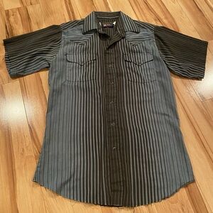 Panhandle Slim Men's Black and Gray Striped Shirt—15.5-34